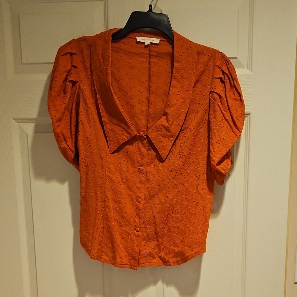 Solitaire Orange Blouse with Puff Sleeves and Sailor Collar